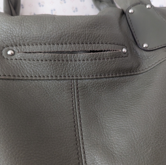 🫒 B.Makowsky Olive Green Leather Slouch Bag Trending Leopard Inside - Picture 2 of 15